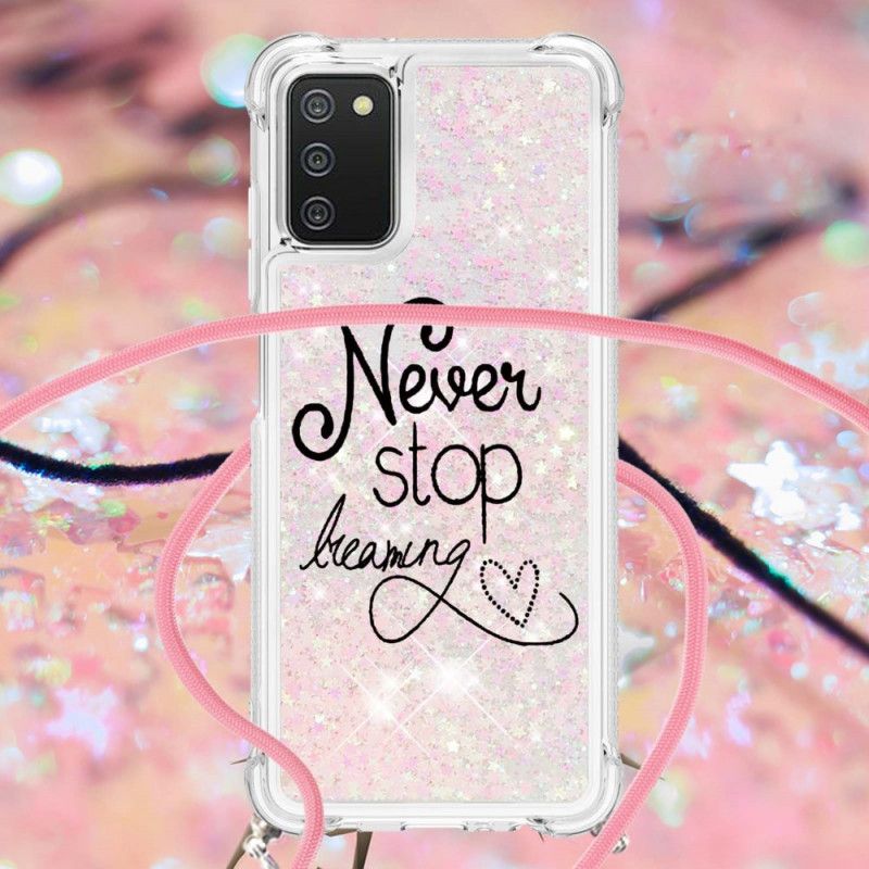 Cover Samsung Galaxy A03s Med Snor Stop Aldrig Pailletsnor