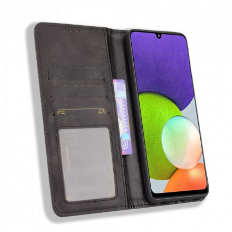 Cover Samsung Galaxy A22 4G Flip Cover Vintage Stiliseret Lædereffekt