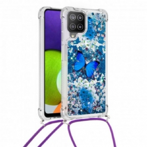 Cover Samsung Galaxy A22 4G Med Snor Sommerfugle Pailletter Snøre