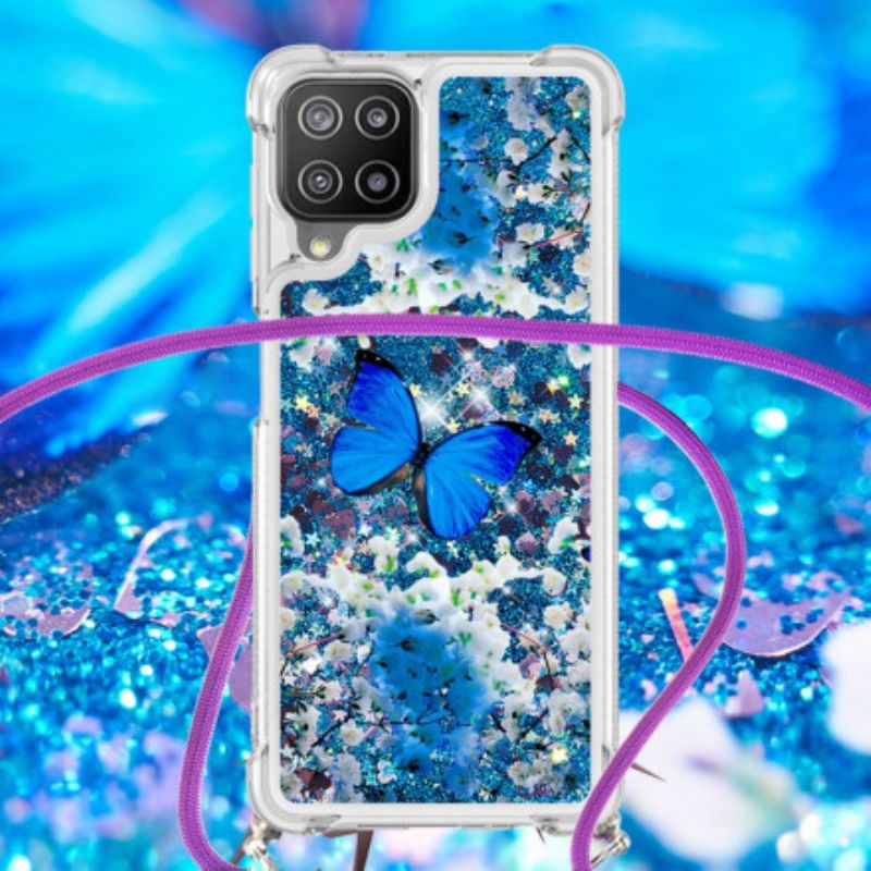 Cover Samsung Galaxy A22 4G Med Snor Sommerfugle Pailletter Snøre