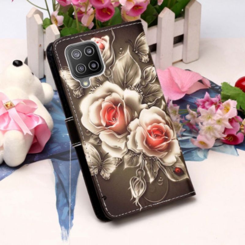 Flip Cover Samsung Galaxy A22 4G Gyldne Roser