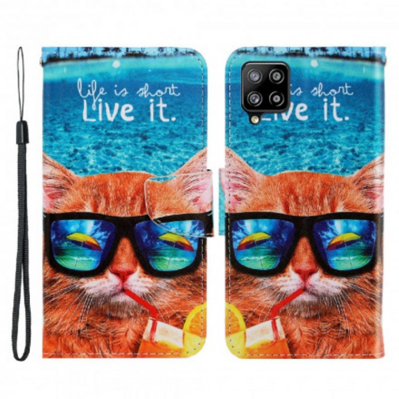 Flip Cover Samsung Galaxy A22 4G Med Snor Cat Live It Strappy