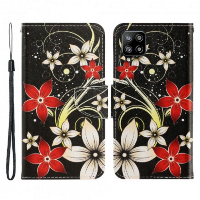 Flip Cover Samsung Galaxy A22 4G Med Snor Farverige Stropblomster