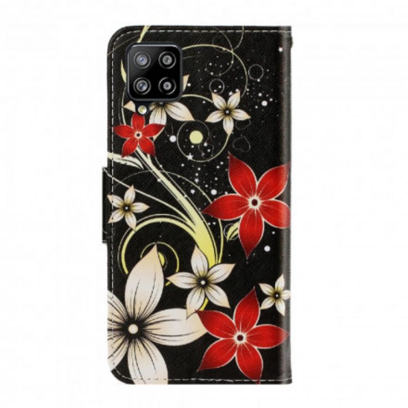 Flip Cover Samsung Galaxy A22 4G Med Snor Farverige Stropblomster