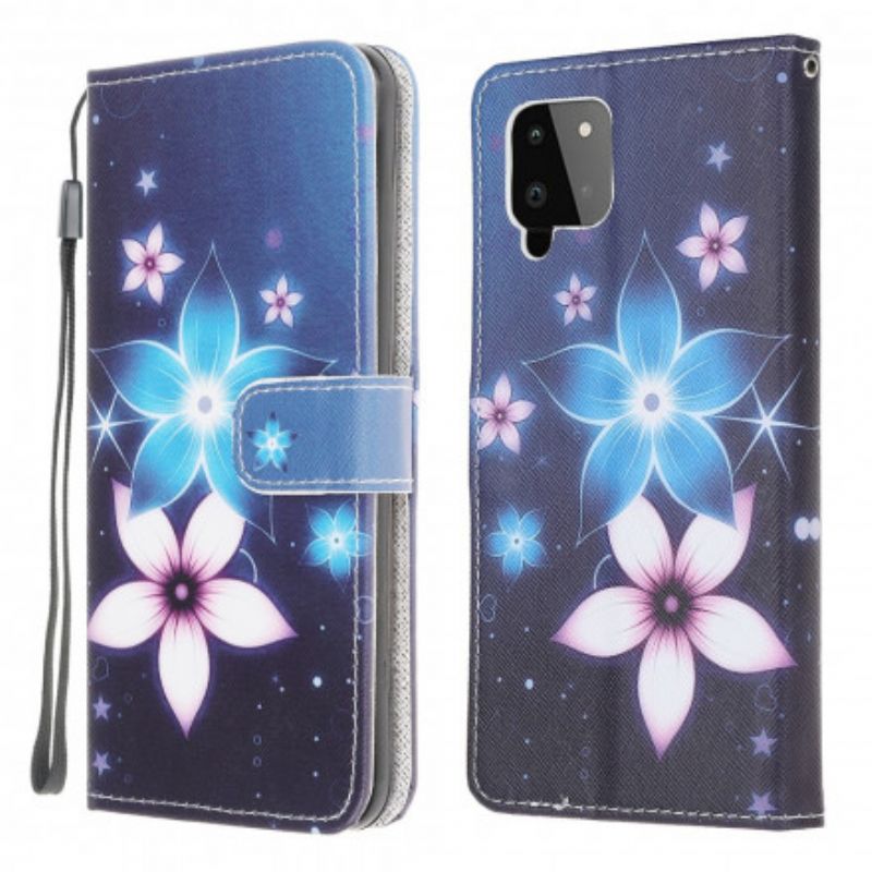 Flip Cover Samsung Galaxy A22 4G Med Snor Lunar Strap Blomster