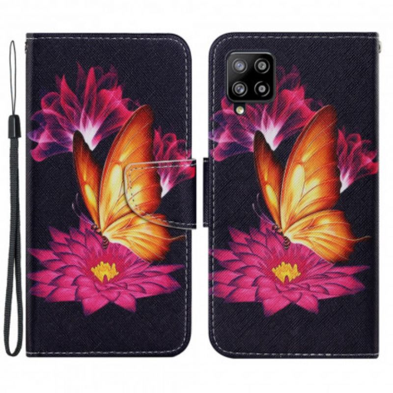 Flip Cover Samsung Galaxy A22 4G Sommerfugl Og Lotus