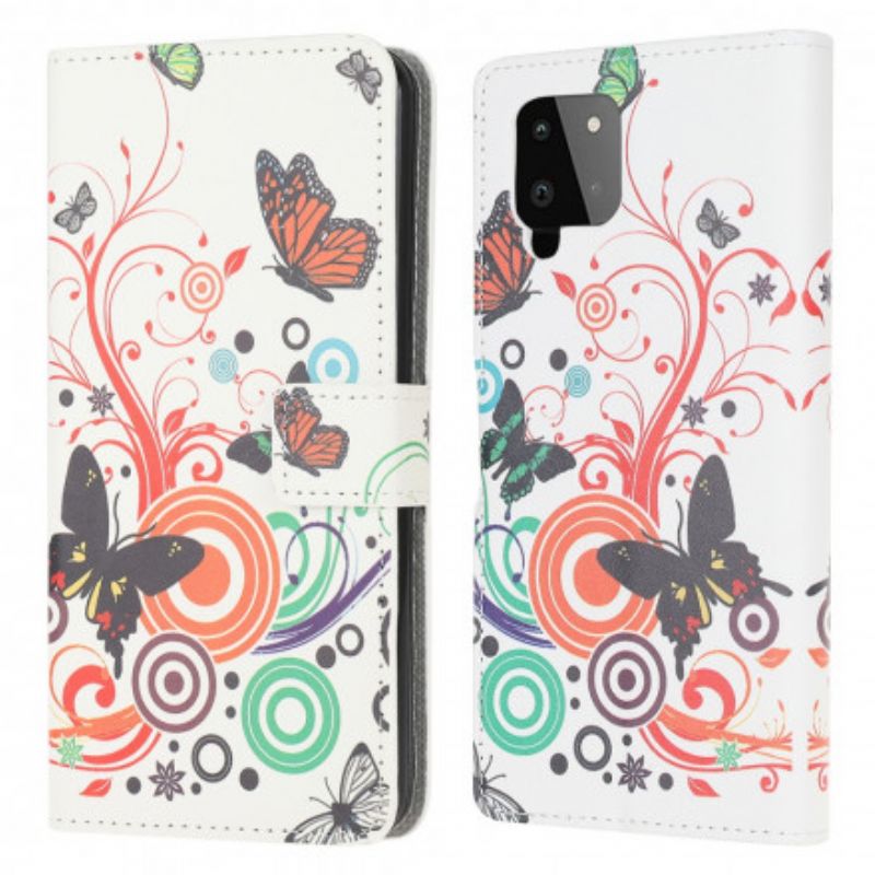 Flip Cover Samsung Galaxy A22 4G Sommerfugle Og Blomster