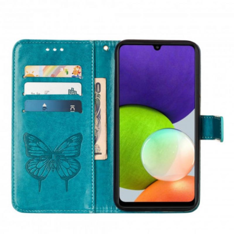 Flip Cover Samsung Galaxy A22 4G Sommerfugledesign Med Snor