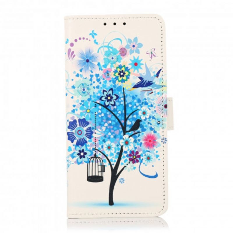 Læder Cover Samsung Galaxy A22 4G Blomstrende Træ