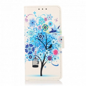 Læder Cover Samsung Galaxy A22 4G Blomstrende Træ