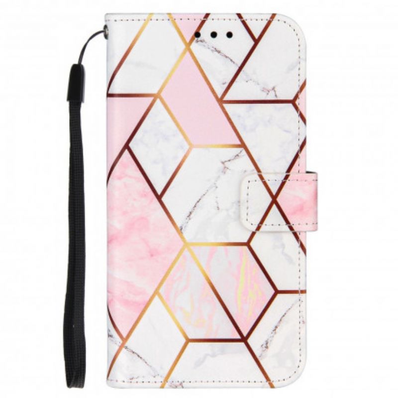 Læder Cover Samsung Galaxy A22 4G Geometrisk Marmor