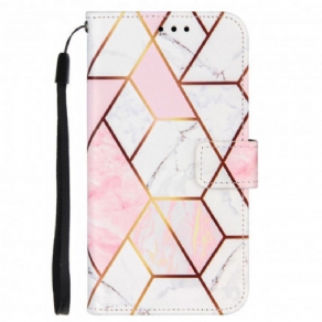 Læder Cover Samsung Galaxy A22 4G Geometrisk Marmor