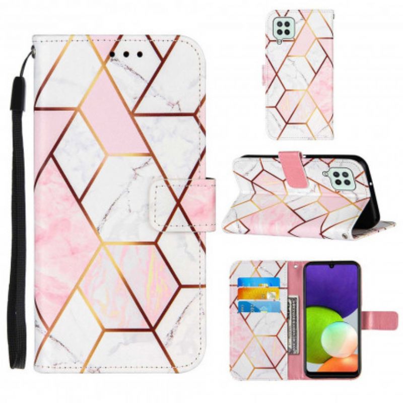 Læder Cover Samsung Galaxy A22 4G Geometrisk Marmor