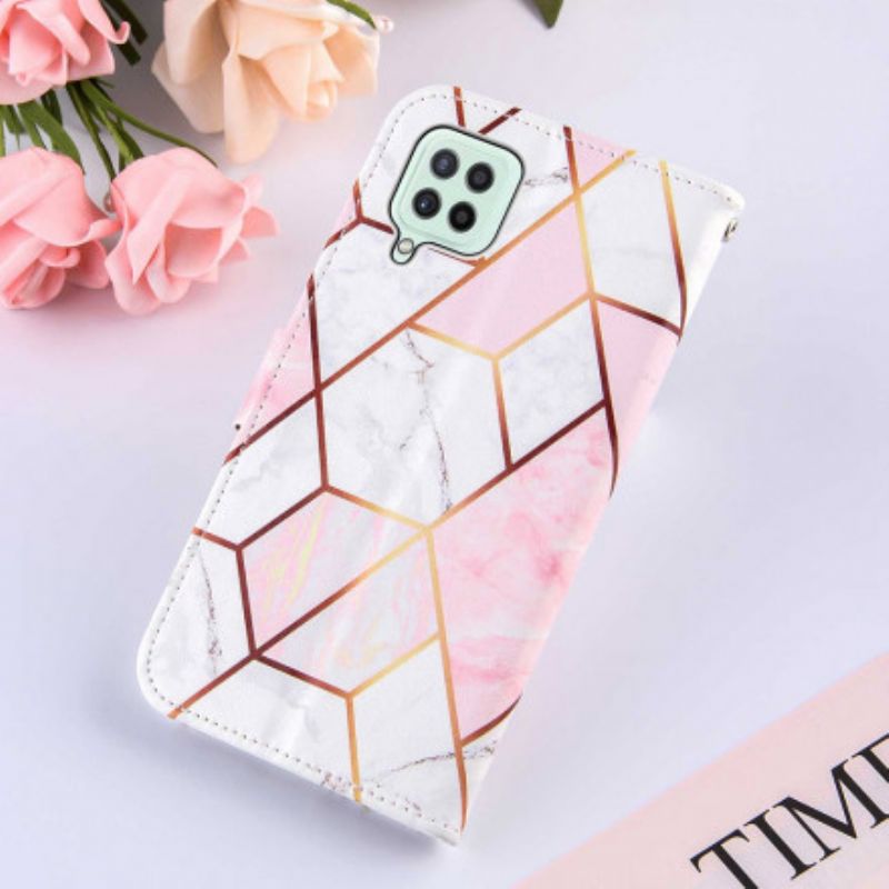 Læder Cover Samsung Galaxy A22 4G Geometrisk Marmor