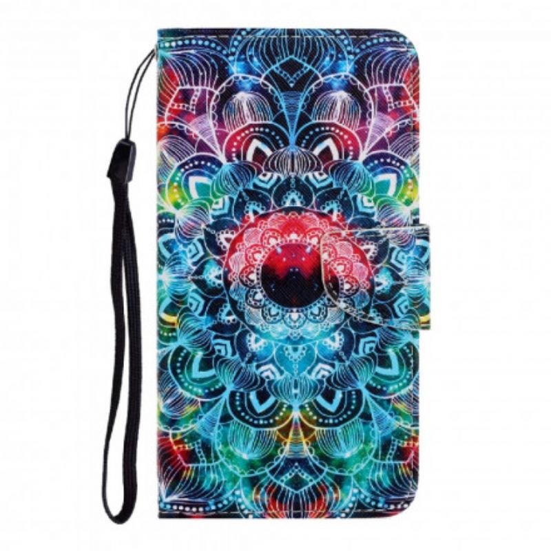 Læder Cover Samsung Galaxy A22 4G Med Snor Flashy Strappy Mandala