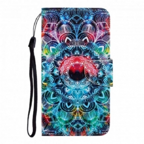 Læder Cover Samsung Galaxy A22 4G Med Snor Flashy Strappy Mandala