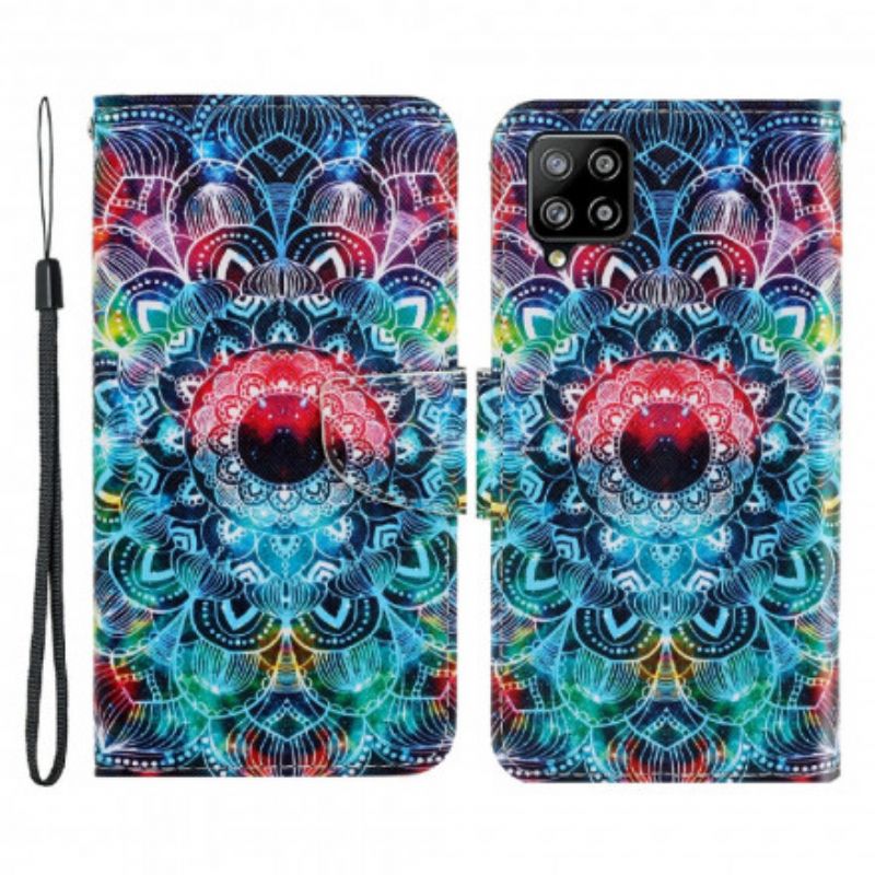 Læder Cover Samsung Galaxy A22 4G Med Snor Flashy Strappy Mandala