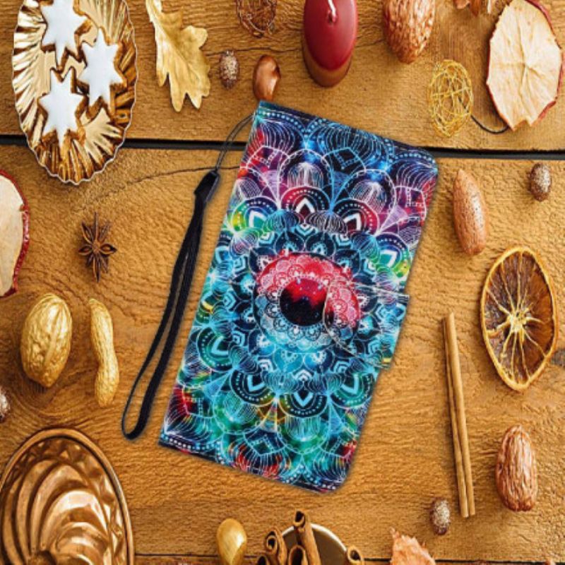 Læder Cover Samsung Galaxy A22 4G Med Snor Flashy Strappy Mandala