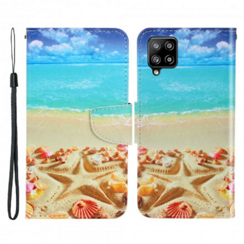 Læder Cover Samsung Galaxy A22 4G Med Snor Thong Beach