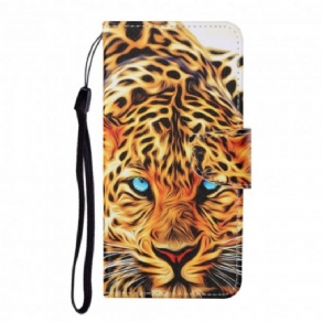 Læder Cover Samsung Galaxy A22 4G Tiger Med Snor