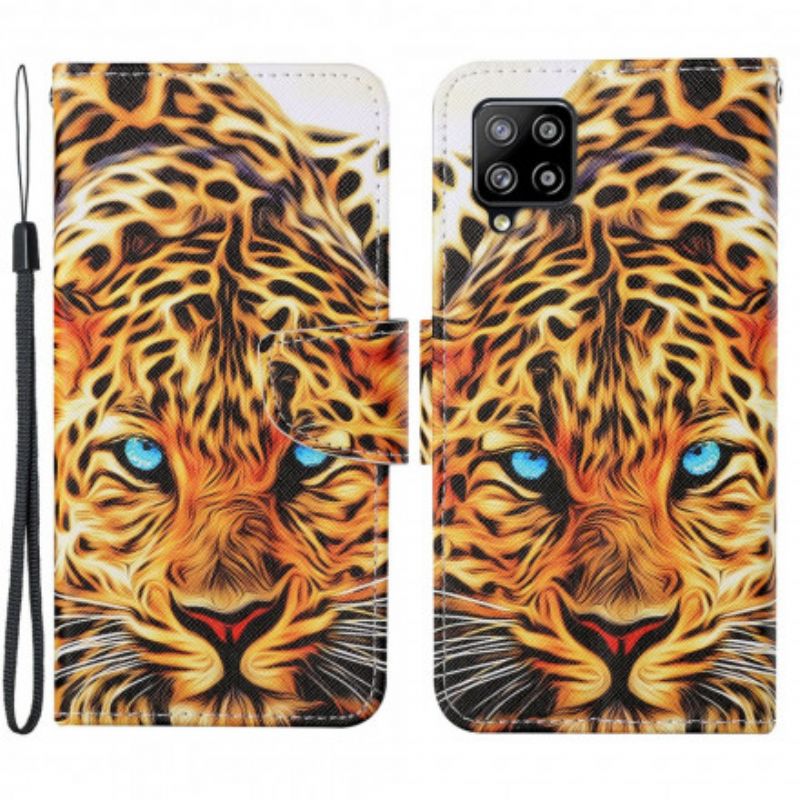 Læder Cover Samsung Galaxy A22 4G Tiger Med Snor