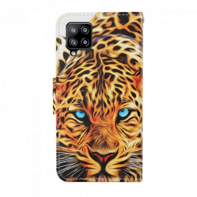 Læder Cover Samsung Galaxy A22 4G Tiger Med Snor