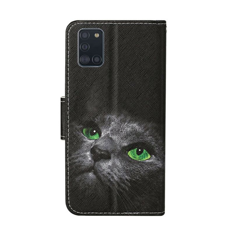 Flip Cover Samsung Galaxy A31 Grønøjet Kat Med Snor