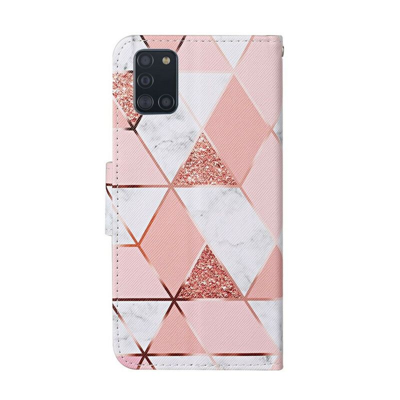 Flip Cover Samsung Galaxy A31 Marmor Og Glitter Med Rem