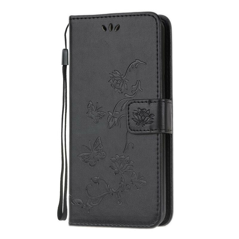 Flip Cover Samsung Galaxy A31 Med Snor Thong Sommerfugle Og Blomster