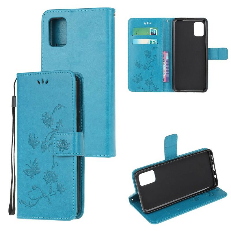 Flip Cover Samsung Galaxy A31 Med Snor Thong Sommerfugle Og Blomster