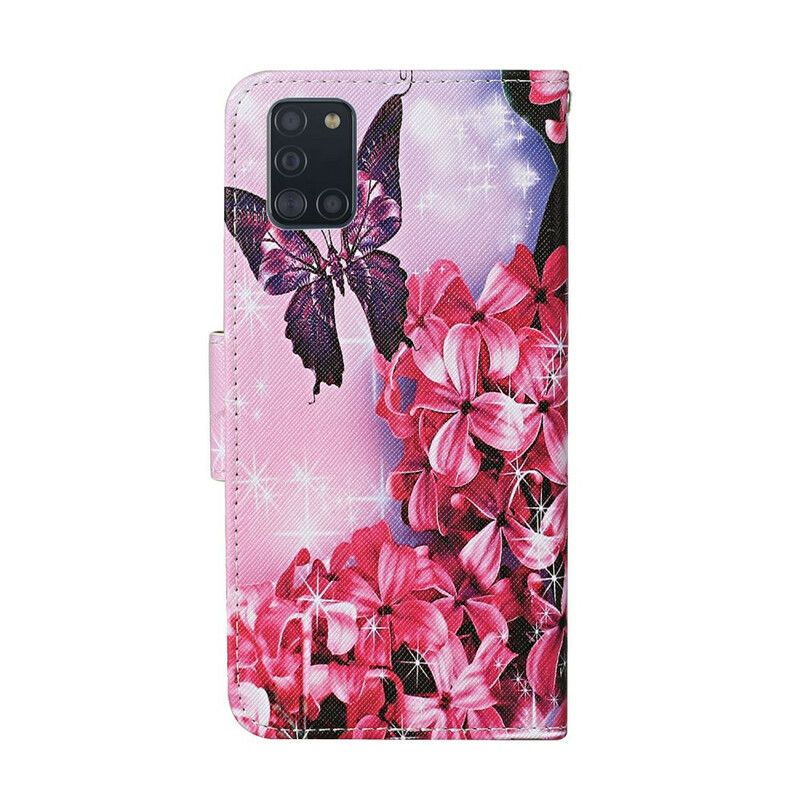 Læder Cover Samsung Galaxy A31 Blomstersommerfugle-rem