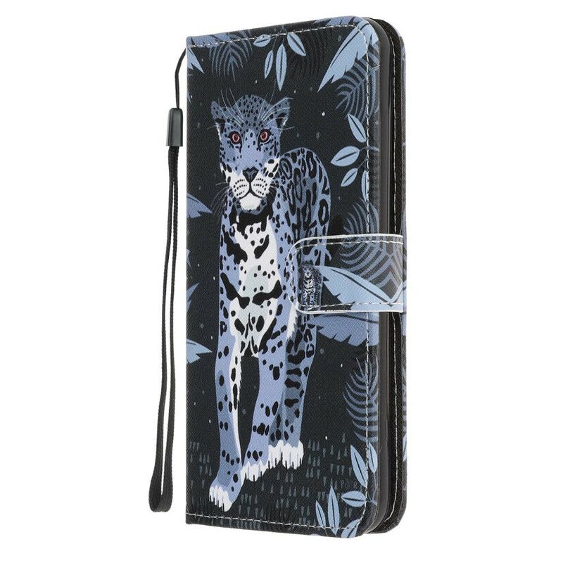 Læder Cover Samsung Galaxy A31 Med Snor Thong Leopard