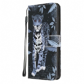 Læder Cover Samsung Galaxy A31 Med Snor Thong Leopard