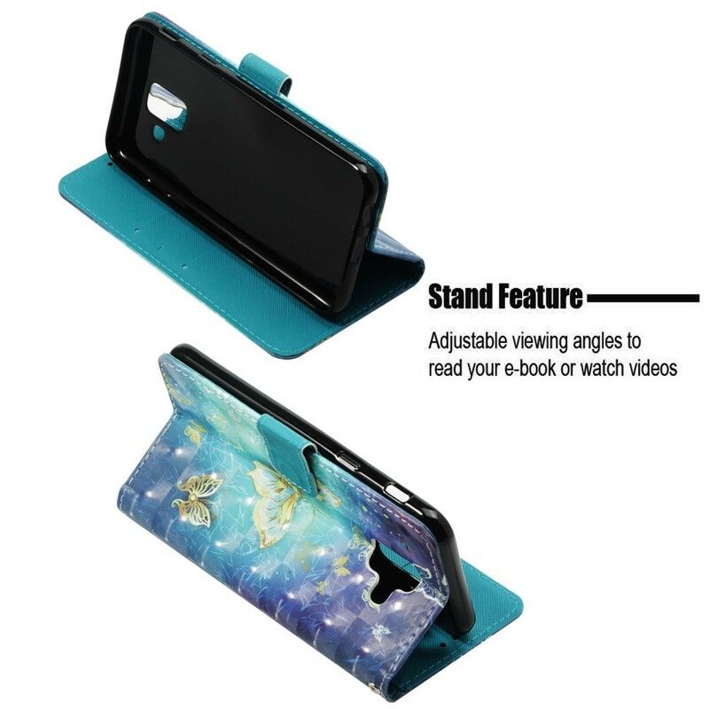 Flip Cover Samsung Galaxy A6 3d Gyldne Sommerfugle