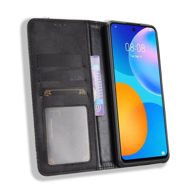 Cover Huawei P Smart 2021 Flip Cover Vintage Stiliseret Lædereffekt