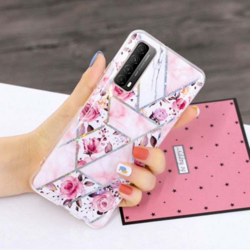 Cover Huawei P Smart 2021 Marmorerede Blomster