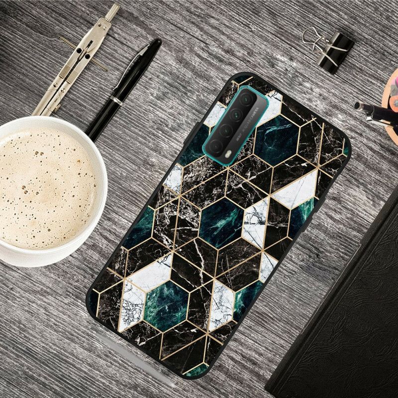 Cover Huawei P Smart 2021 Mørk Geometrisk Marmor