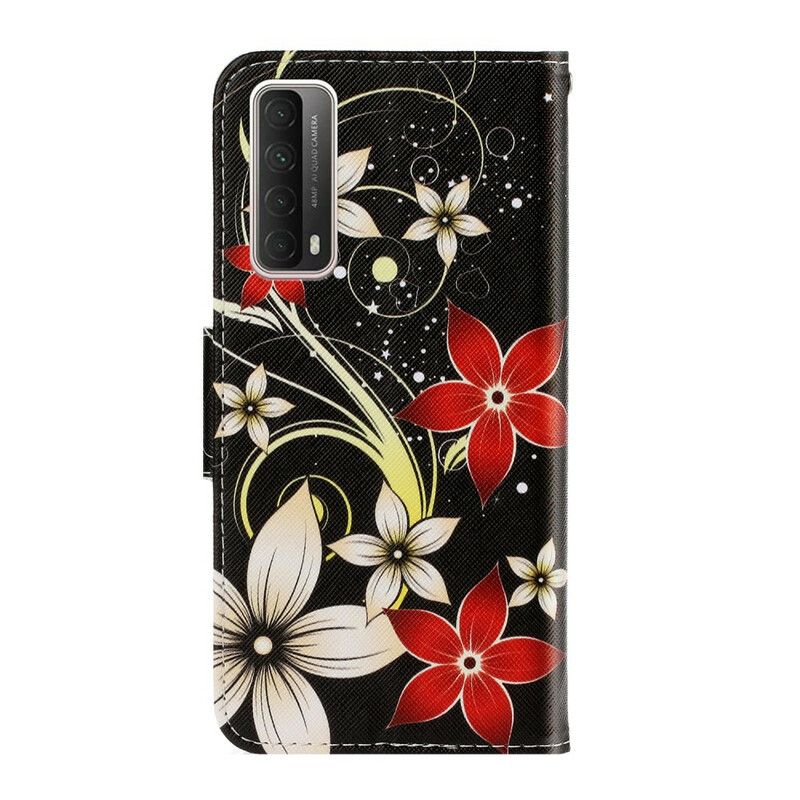 Flip Cover Huawei P Smart 2021 Med Snor Farverige Stropblomster