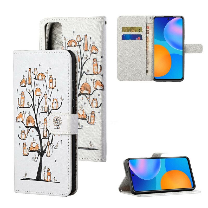 Flip Cover Huawei P Smart 2021 Med Snor Funky Katte Med Rem