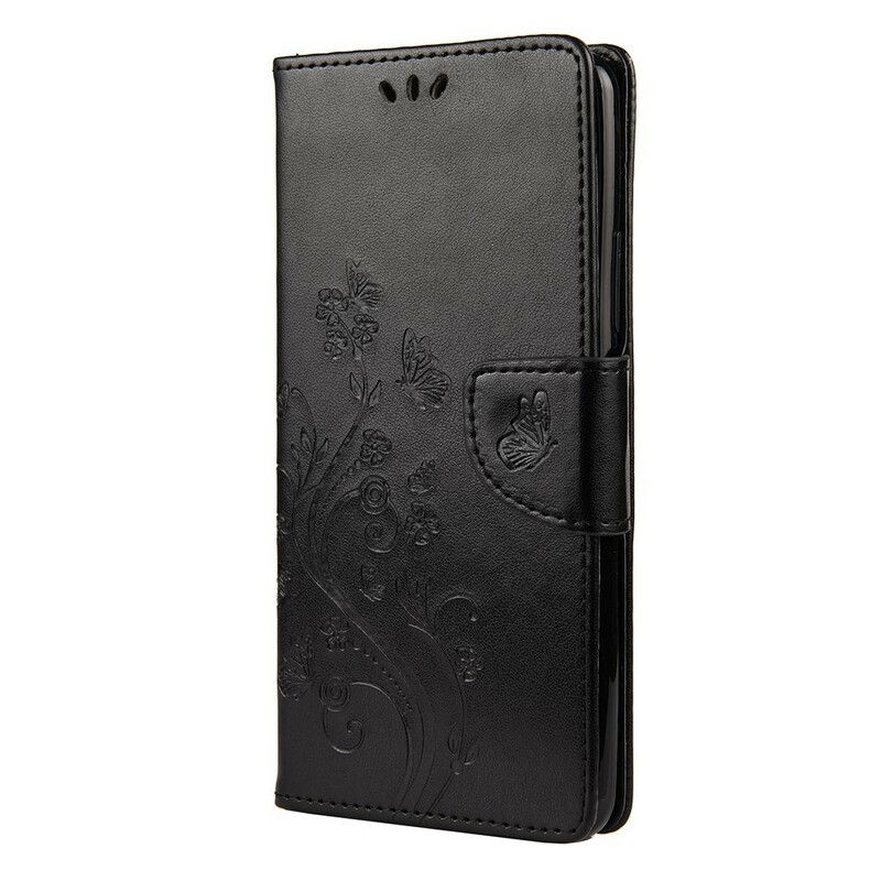 Flip Cover Huawei P Smart 2021 Med Snor Thong Sommerfugle Og Blomster