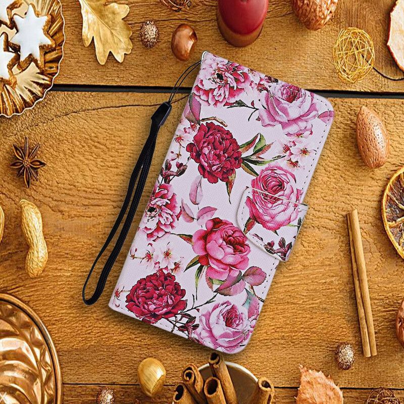 Flip Cover Huawei P Smart 2021 Mestrede Blomster Med Rem