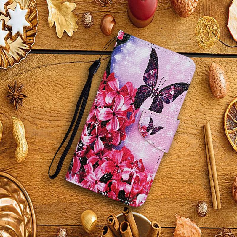 Læder Cover Huawei P Smart 2021 Blomstersommerfugle-rem