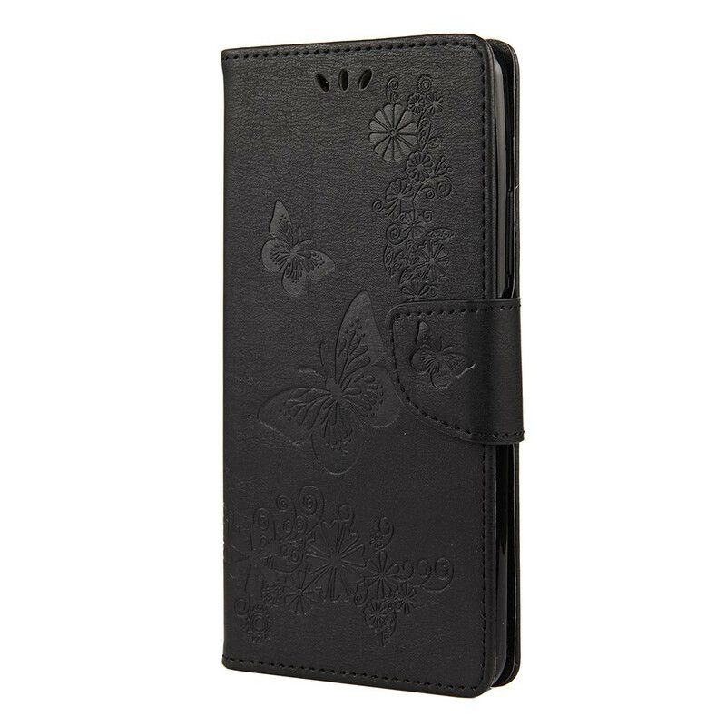 Læder Cover Huawei P Smart 2021 Med Snor Splendid Strap Sommerfugle