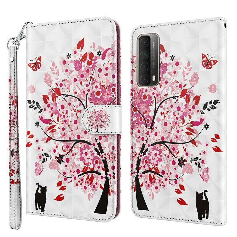 Læder Cover Huawei P Smart 2021 Pink Træ