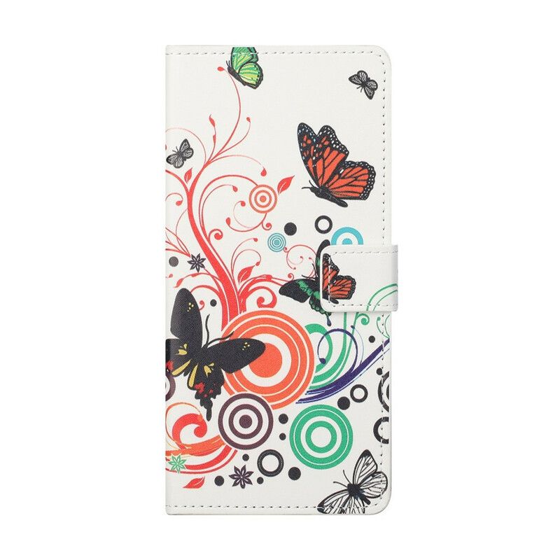 Læder Cover Huawei P Smart 2021 Sommerfugle Og Blomster