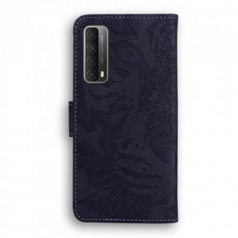 Læder Cover Huawei P Smart 2021 Tiger Ansigtstryk