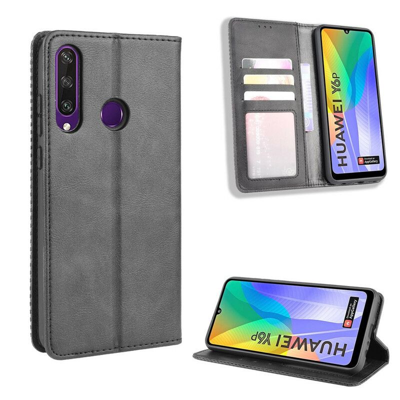 Cover Huawei Y6p Flip Cover Styliseret Vintage Lædereffekt