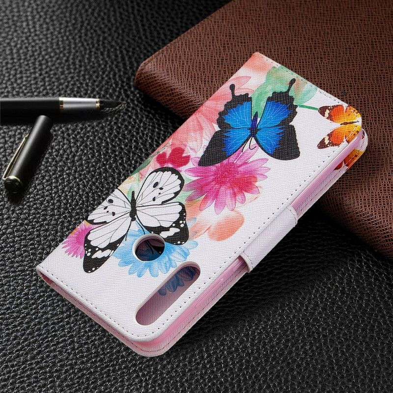 Flip Cover Huawei Y6p Malede Sommerfugle Og Blomster