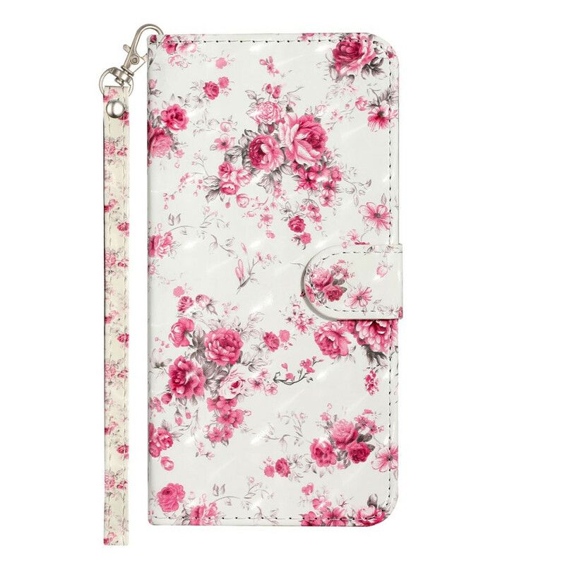 Flip Cover Huawei Y6p Med Snor Strop Lys Spot Blomster