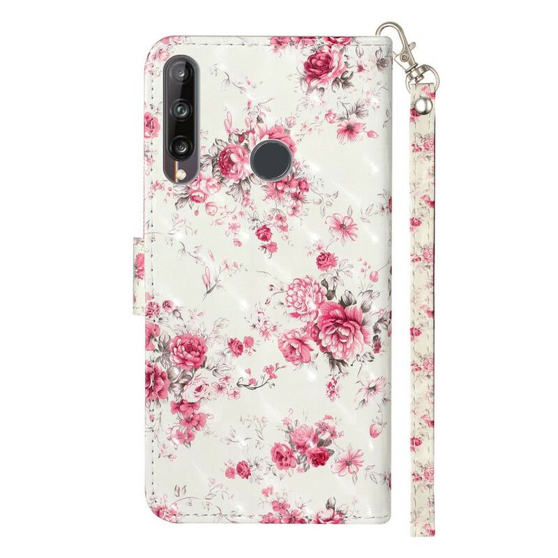 Flip Cover Huawei Y6p Med Snor Strop Lys Spot Blomster